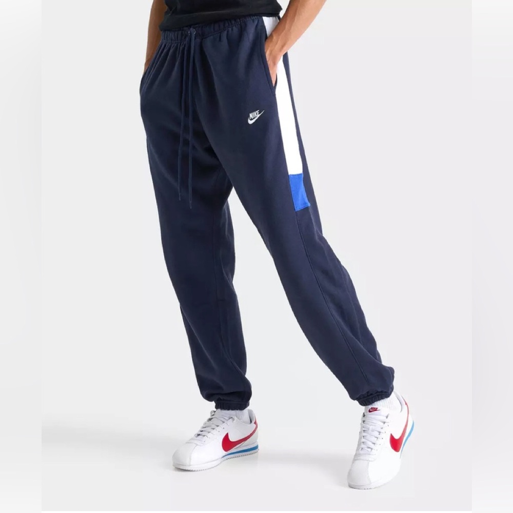 Nike Navy Sweatpants with White and Blue Side Panels